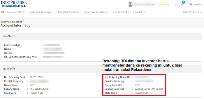 Rekening RDI IPOTFUND Dana
