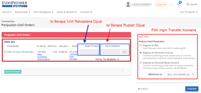 cara jual reksadana IPOTFUND