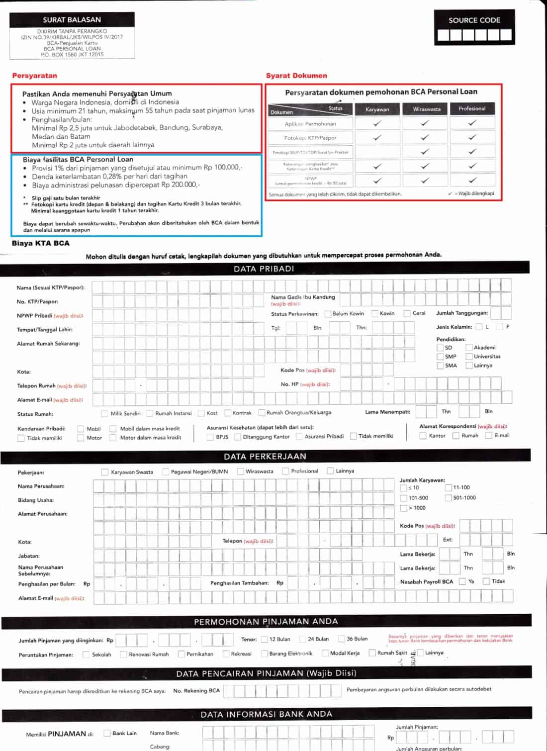Formulir Aplikasi Pinjaman KTA BCA 2019