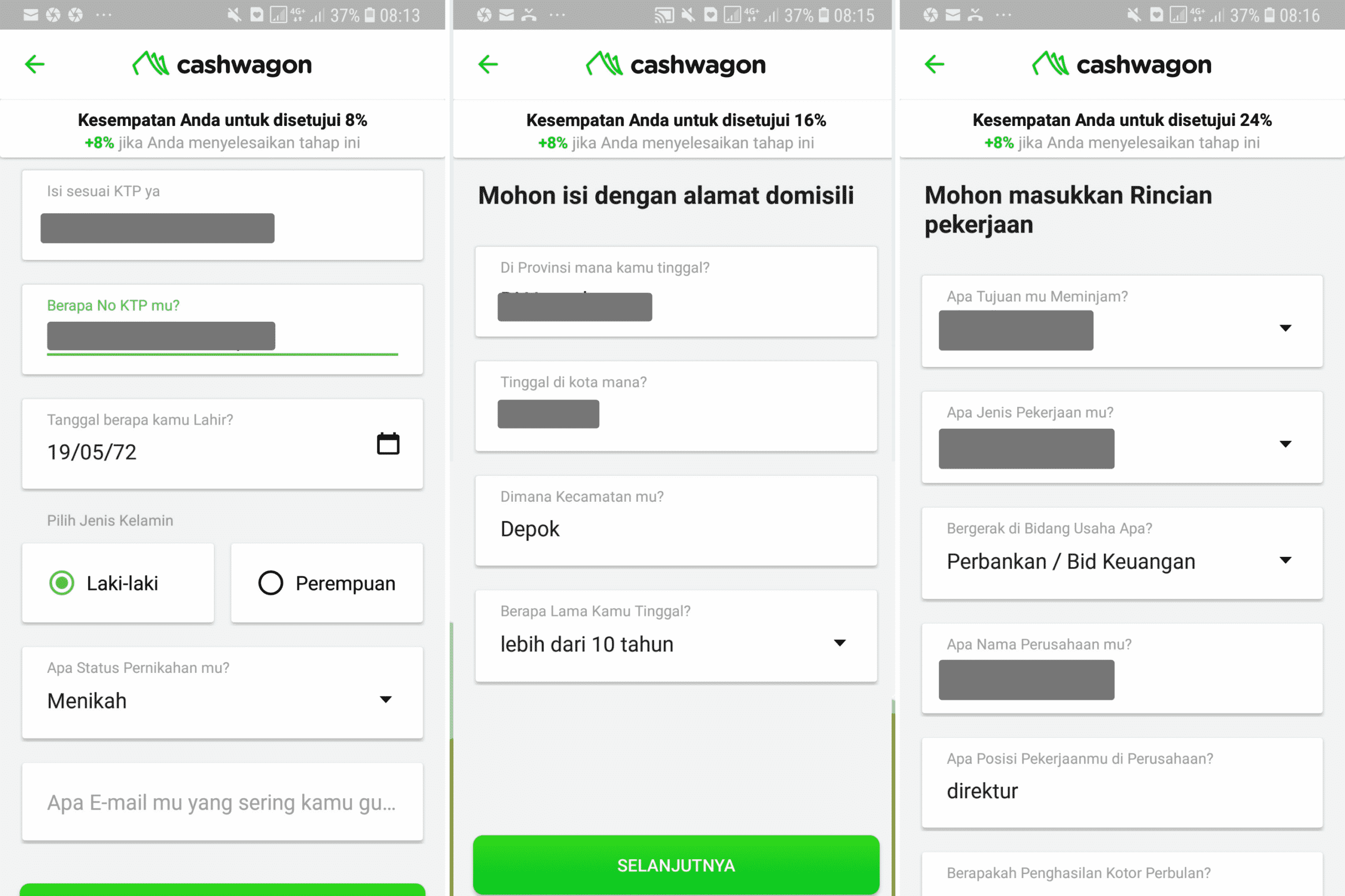 Pengisian Data Pribadi Cashwagon Pinjaman Dana Tunai Jaminan KTP