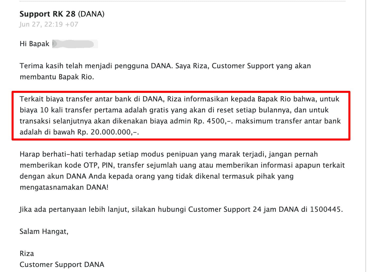 Biaya Transfer DANA