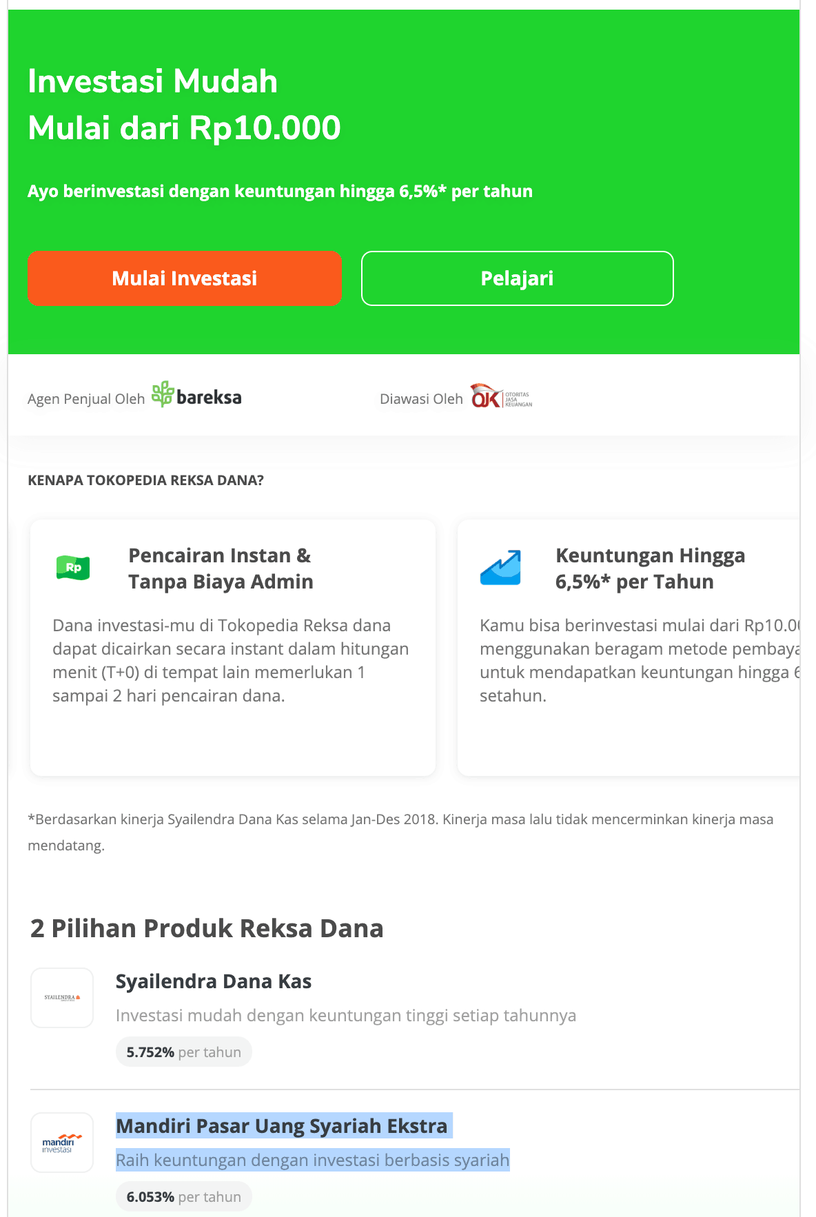 Investasi Reksadana Tokopedia. Tokopedia Investasi.
