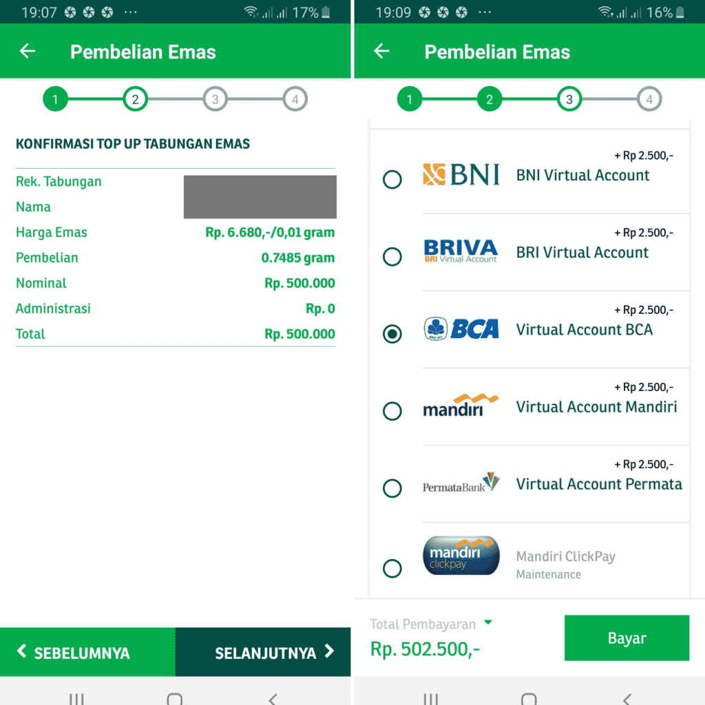 Cara Transfer VA Beli Emas Pegadaian