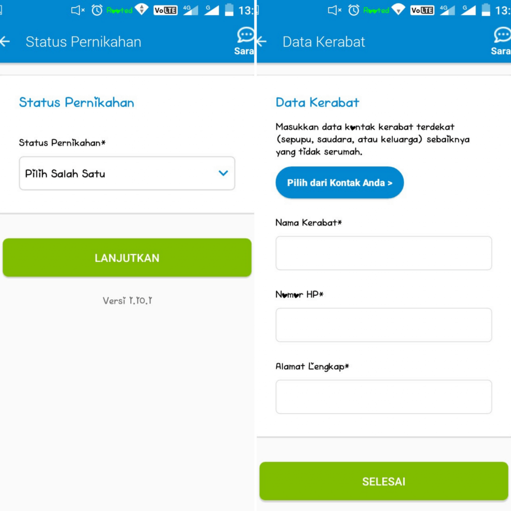 Data Kerabat dan Pasangan Tunaiku