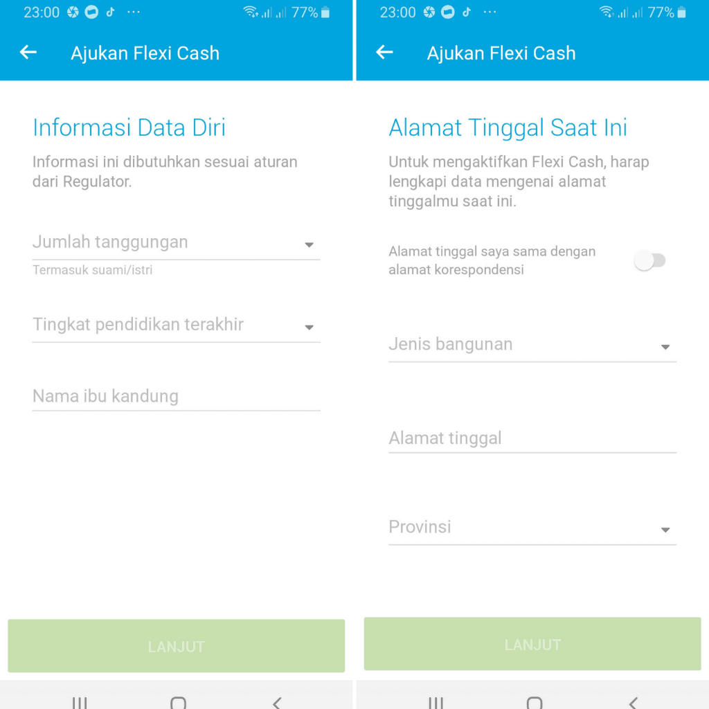 Pengisian Data Pribadi di Aplikasi Jenius