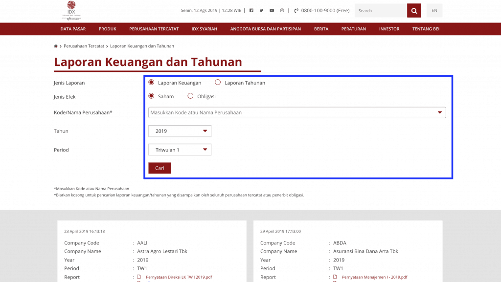 Laporan Keuangan Saham di Bursa
