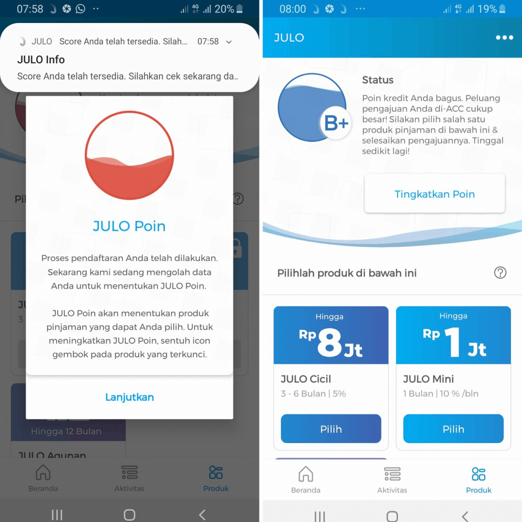 Hasil Credit Scoring Julo Poin