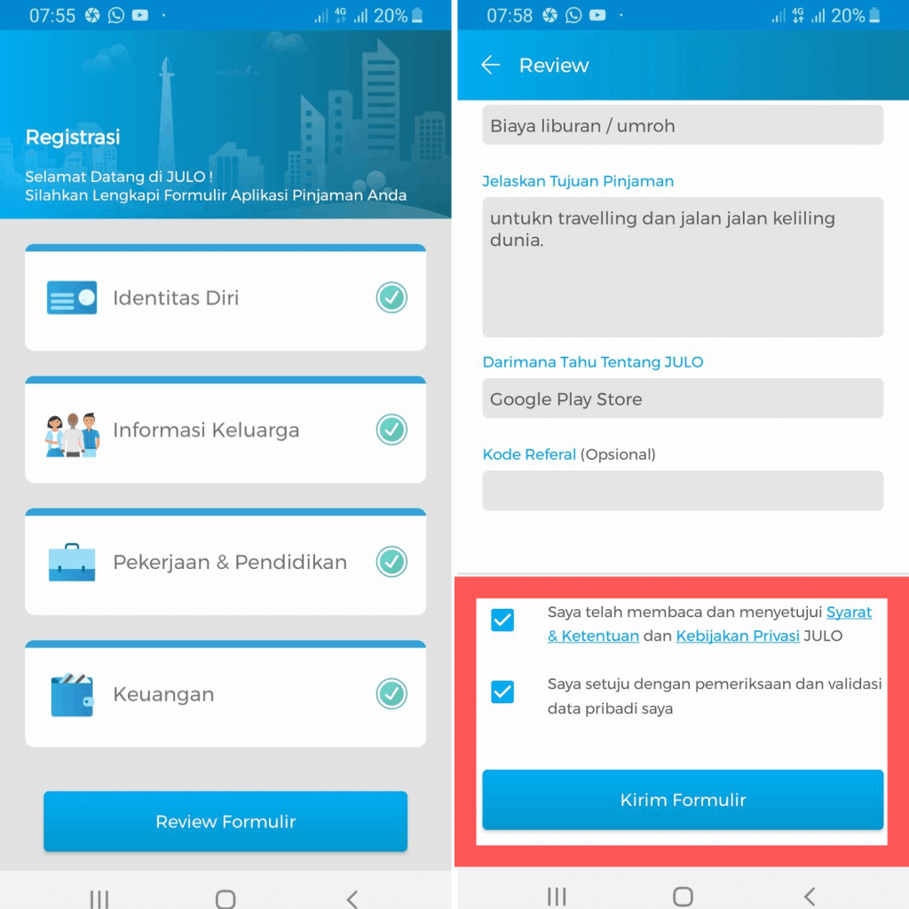 Rekap Data dan Kirim Pengajuan di Aplikasi Julo Pinjaman Online