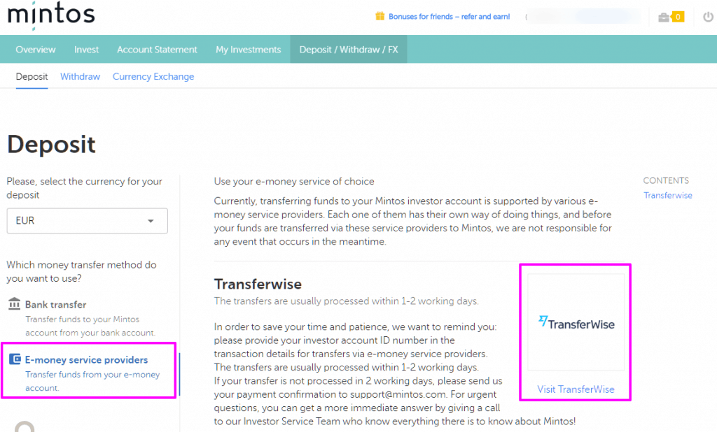 Deposit Uang P2P Mintos dengan TransferWise
