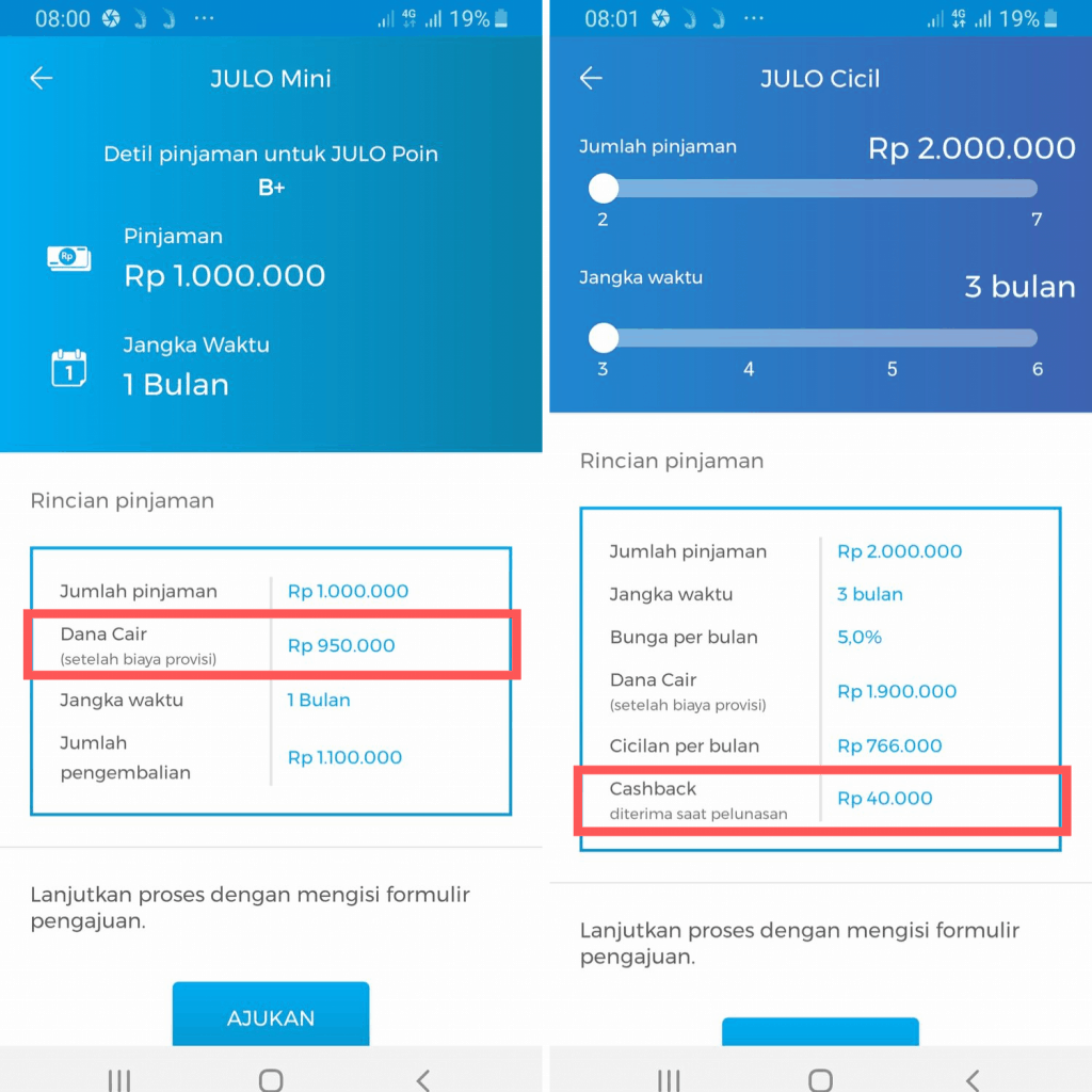 Simulasi Bunga dan Cicilan Julo Mini