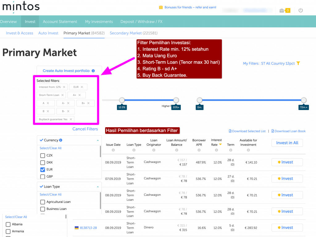 Filter Investasi Mintos
