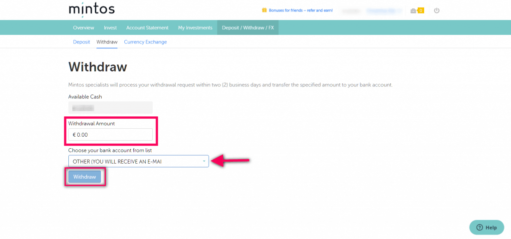 Cara Withdraw tarik uang di Peer to Peer Mintos