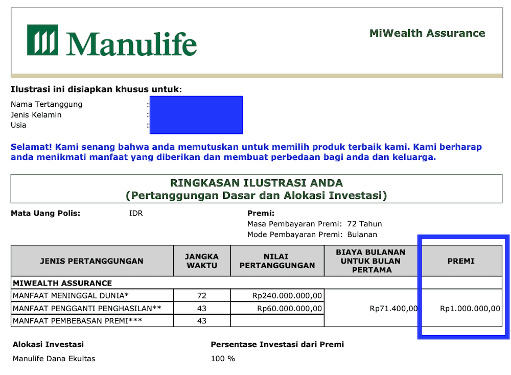Contoh Premi Asuransi