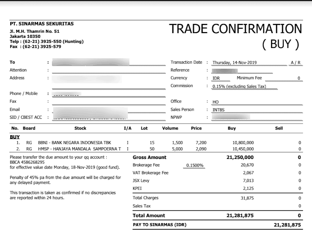 Trade Confirmation Broker Saham