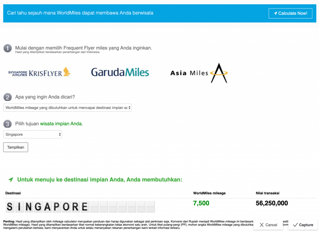 Calculator Miles di Kartu Kredit