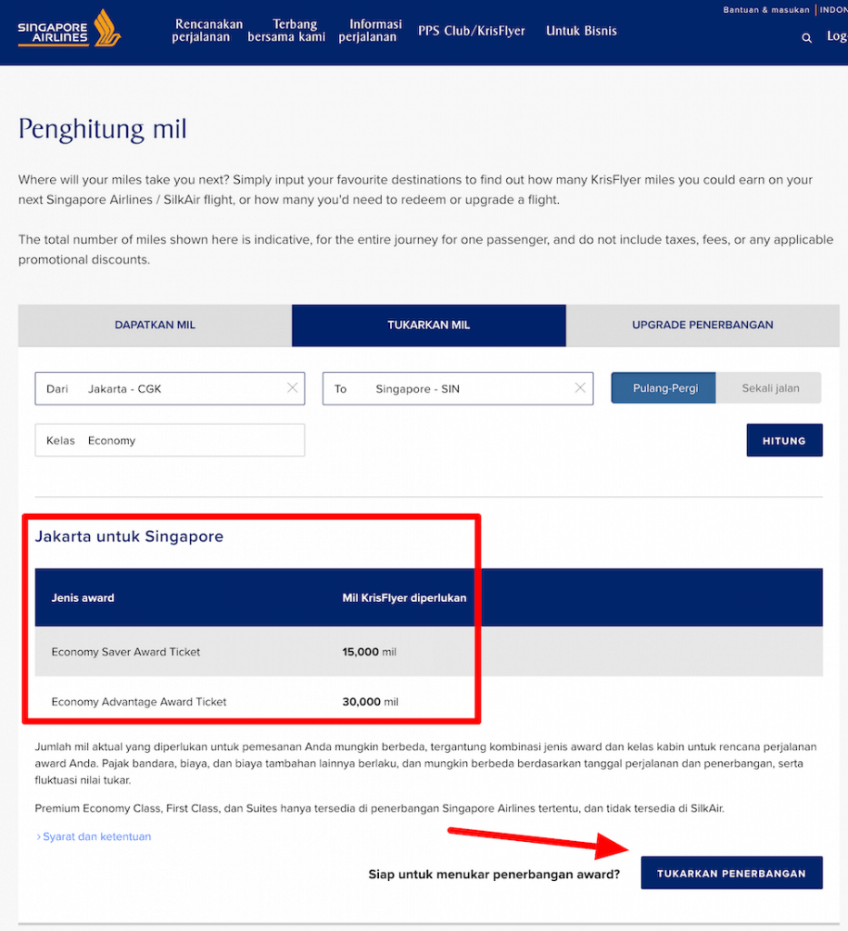 Singapore Airlines Miles Calculator