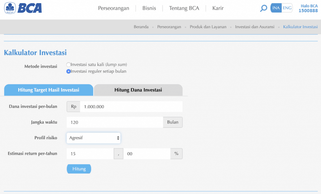 Simulasi Kalkulator Reksadana BCA