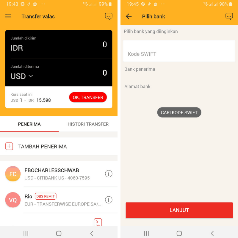 Data Rekening Transfer Valas Digibank DBS