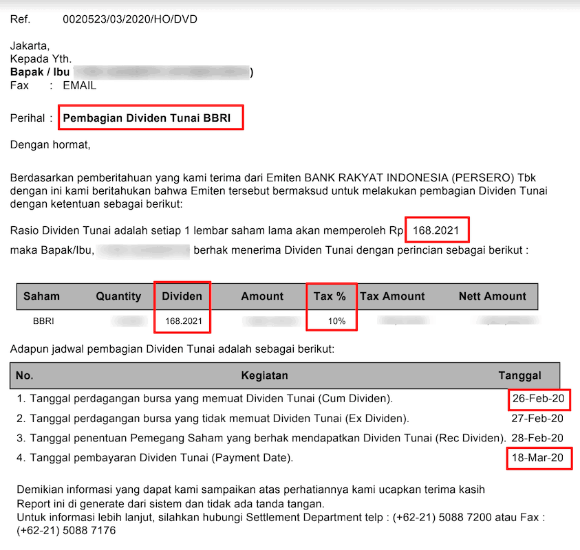 Surat Pembayaran Dividen BBRI