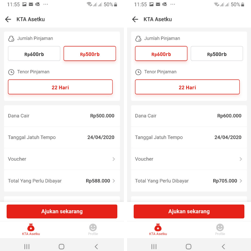 Pinjaman, Plafon, Bunga KTA Asetku Akulaku