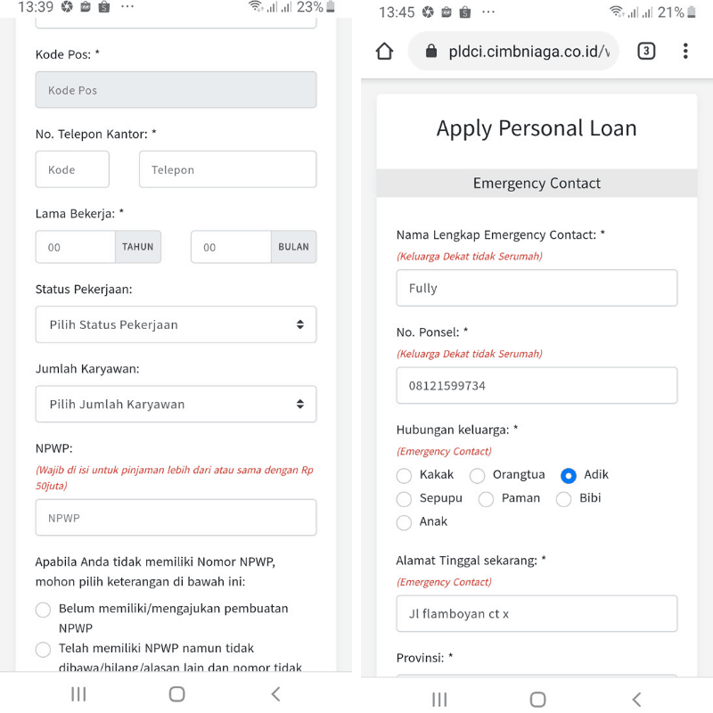 Pengisian Data Pribadi X-Tra Dana KTA Niaga