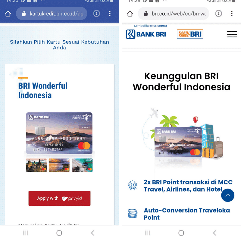 Kartu Kredit BRI Wonderfull Indonesia