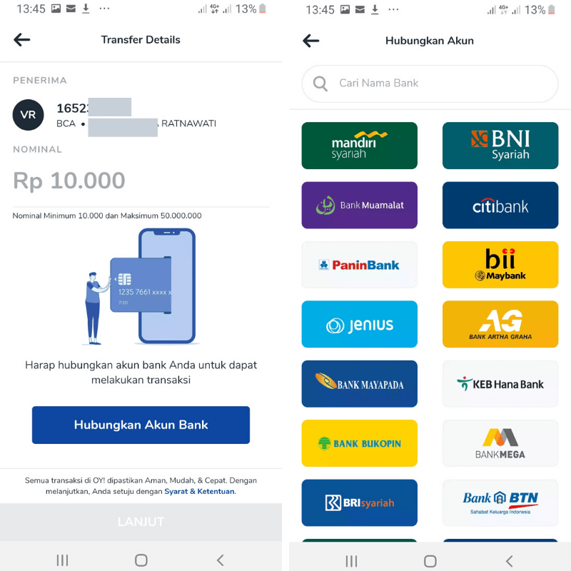 Rekening Asal Dana di OY