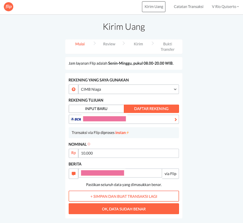Transfer Uang via Website Flip
