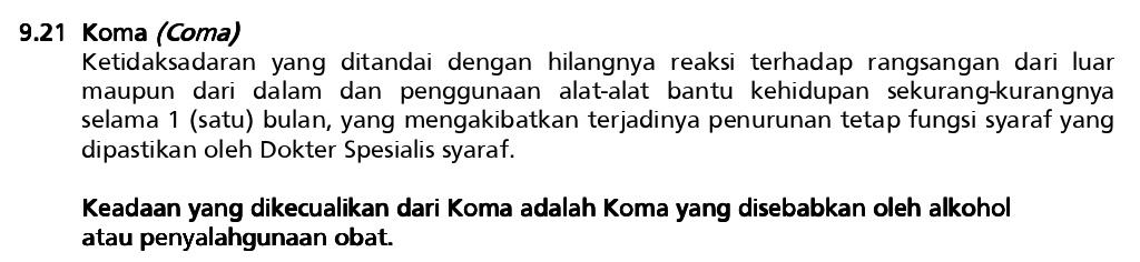 Definisi Koma Asuransi Penyakit Kritis