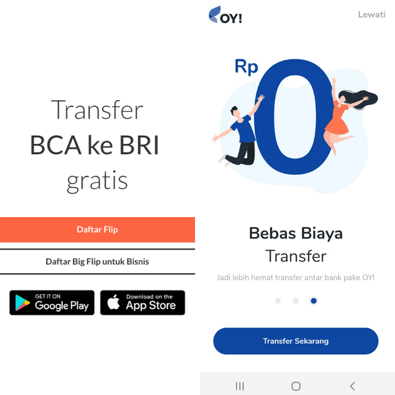 Flip vs OY Indonesia Transfer Uang Gratis