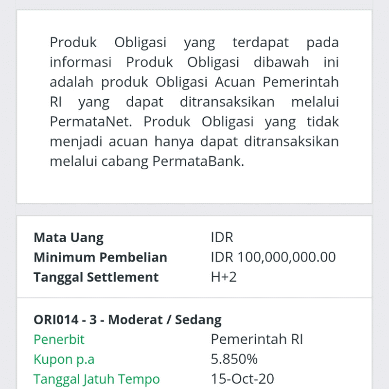 Obligasi Pemerintah RI Ditawarkan Online PermataNet
