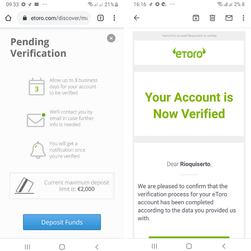 eToro verified