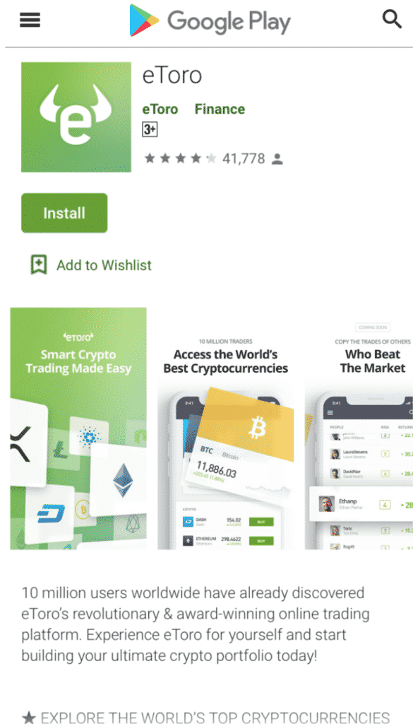 Aplikasi eToro di Google Playstore