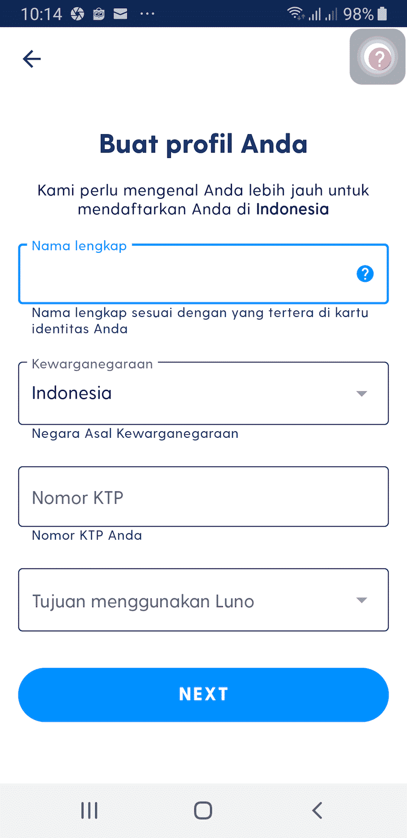 Isi Profil Aplikasi Luno Jual Beli Bitcoin Kripto