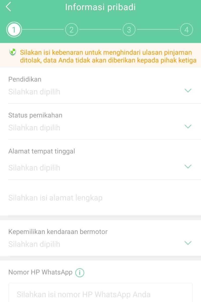 Form Data Pribadi Aplikasi Pinjaman Go