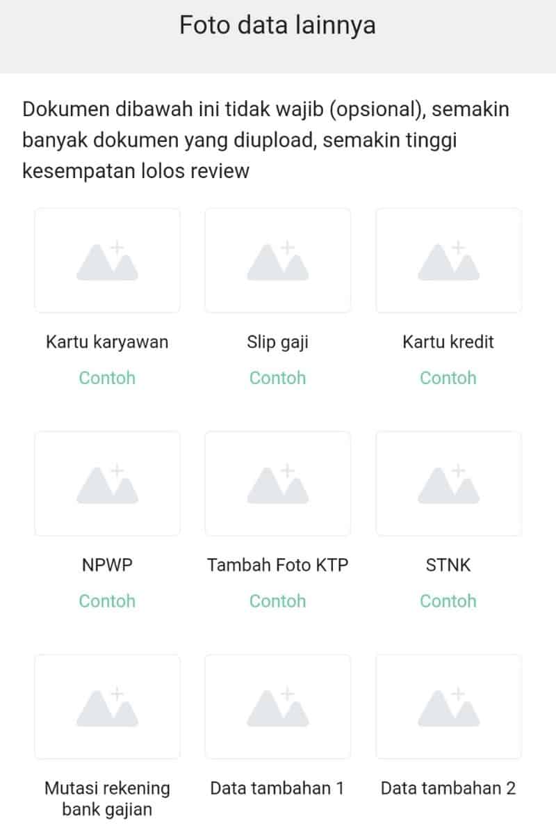 Data tambahan Aplikasi Pinjaman Go