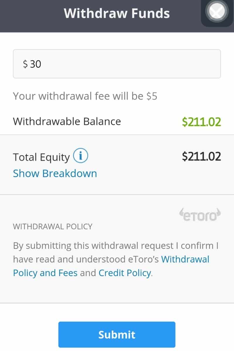 Tarik uang Aplikasi eToro Internasional ETF