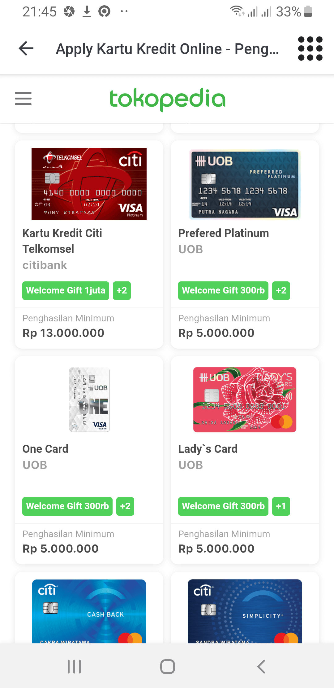Daftar Kartu Kredit Cara Kredit di Tokopedia