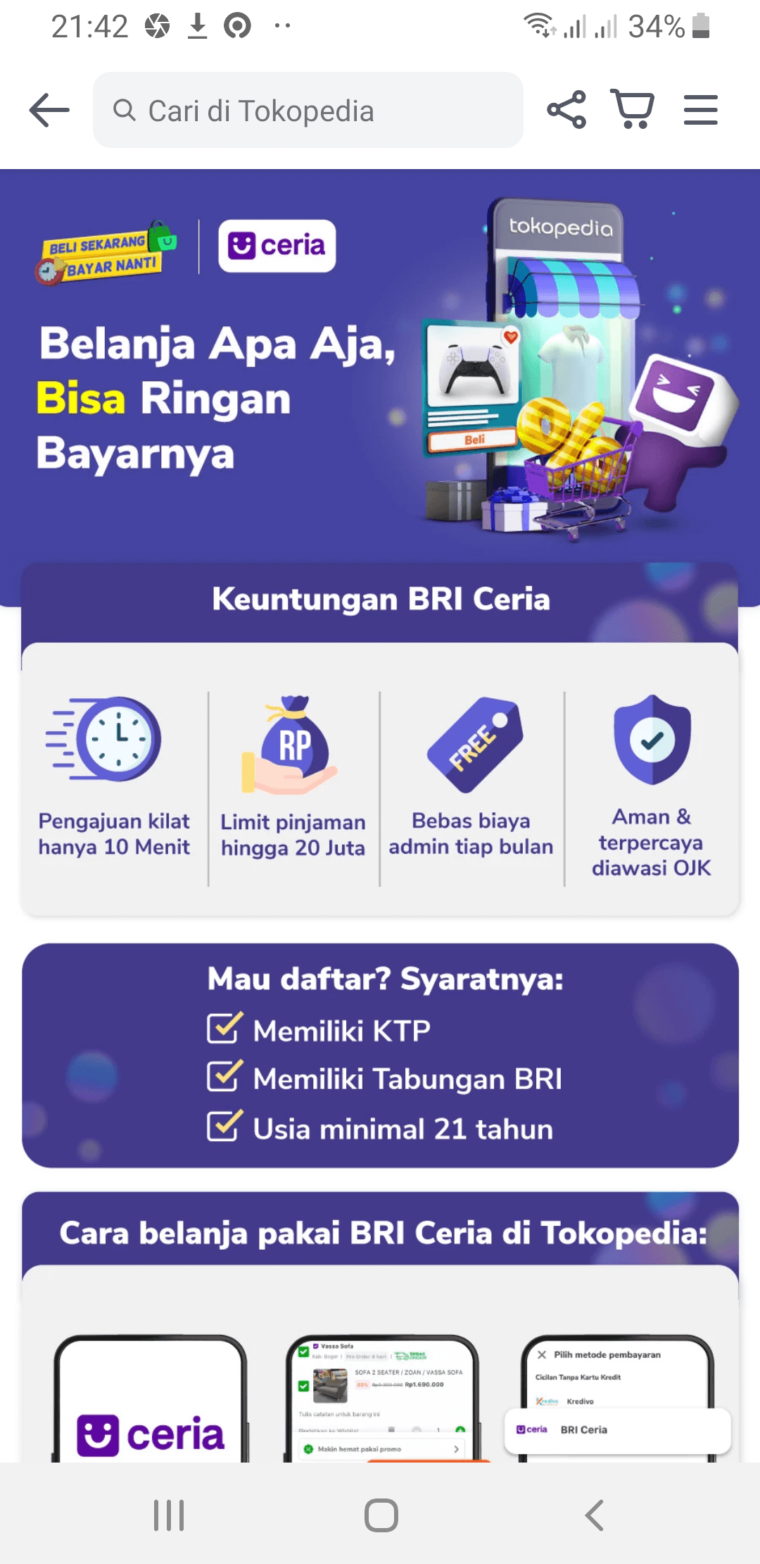 BRI Ceria Cara Kredit di Tokopedia