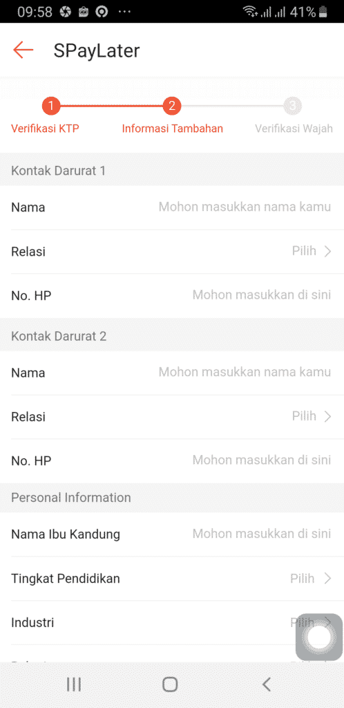 Isi Data Kontak Shopee Paylater