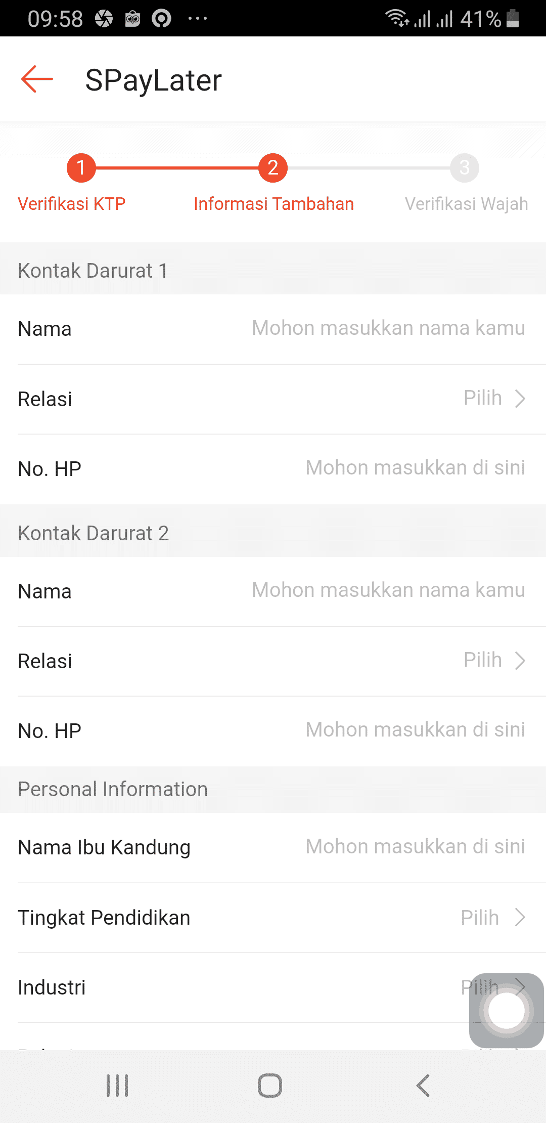 Isi Data Kontak Shopee Paylater
