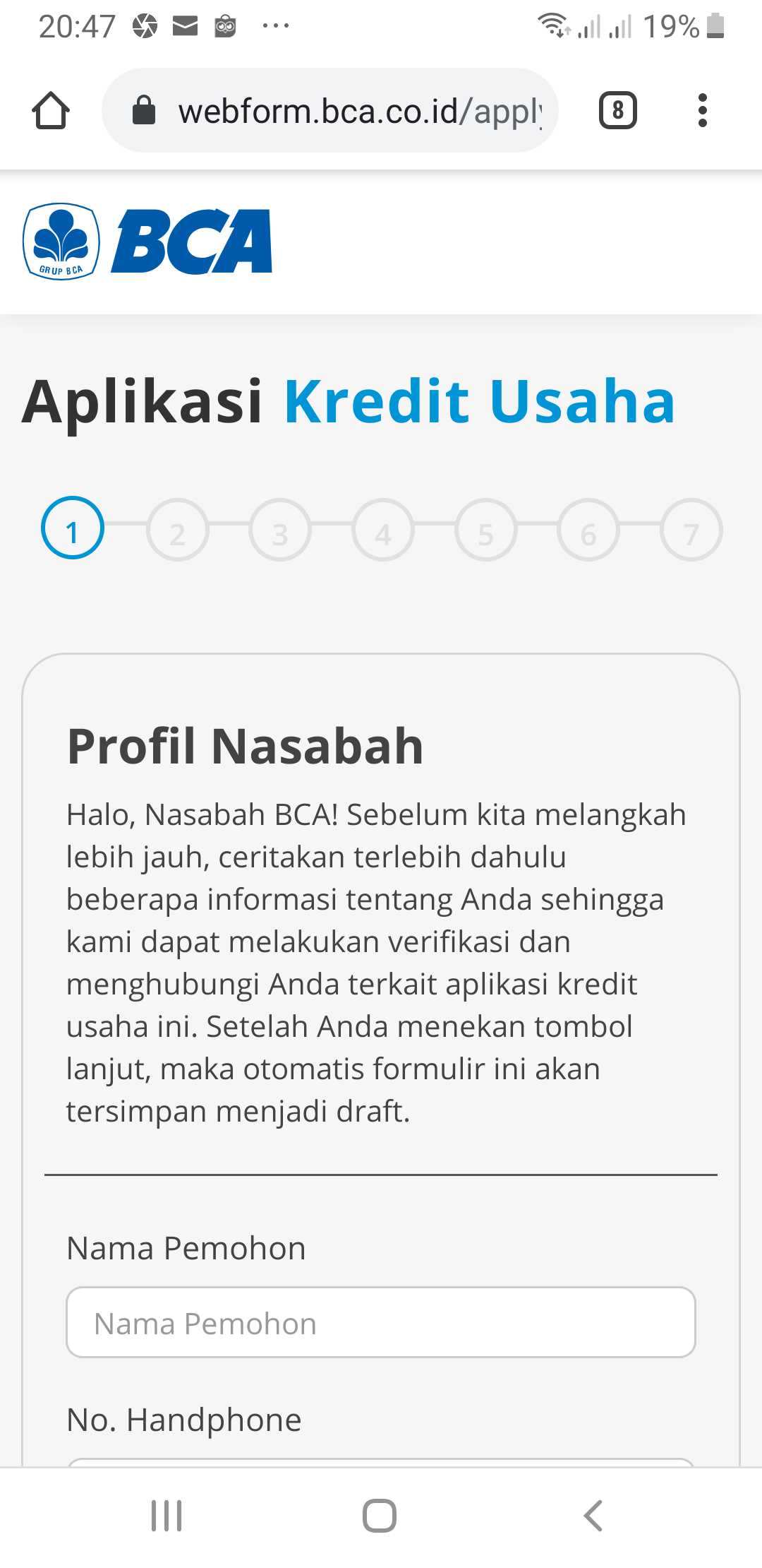 Pinjaman Usaha BCA Formulir Aplikasi