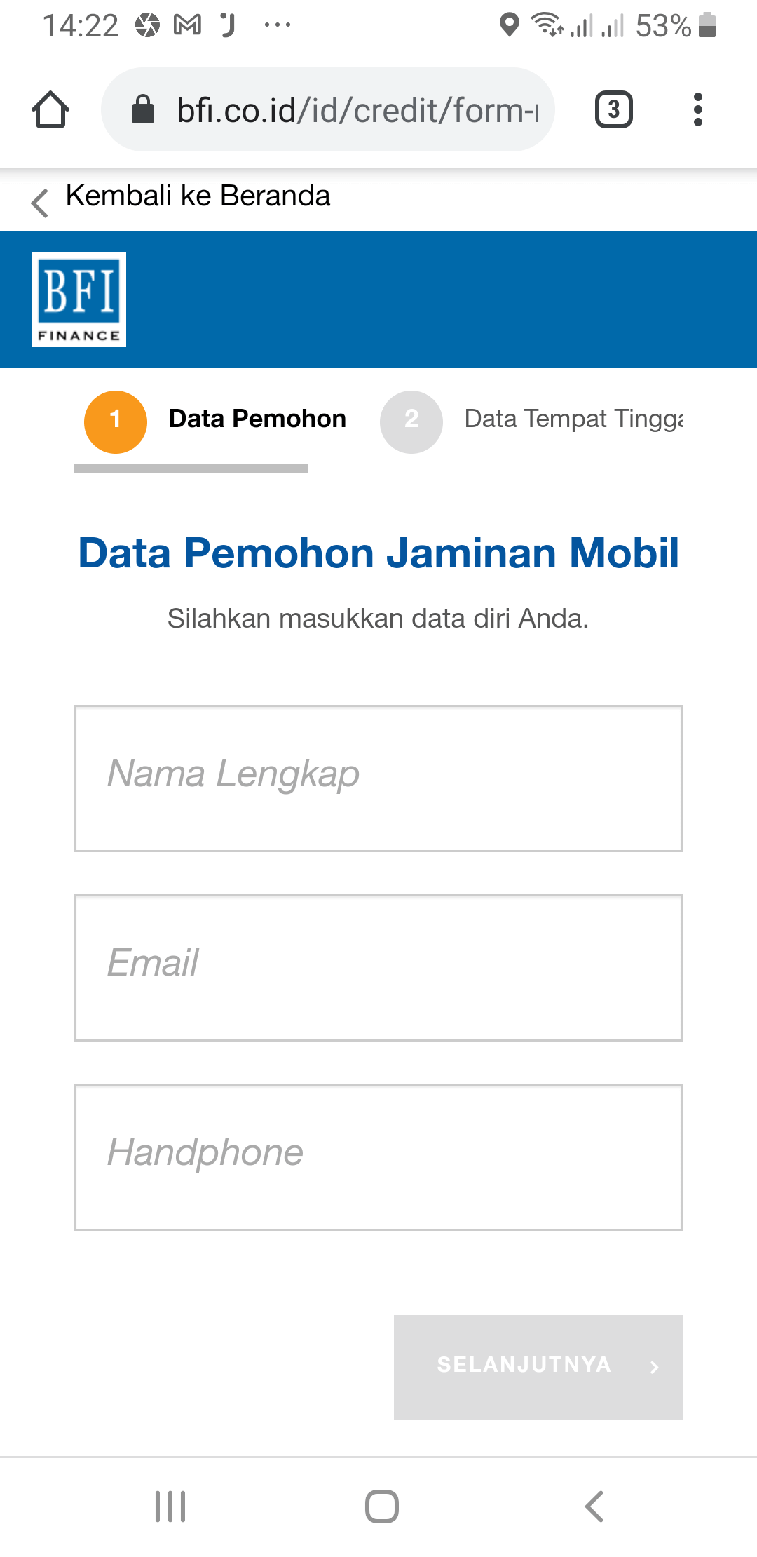 Form data BFI Finance Kredit