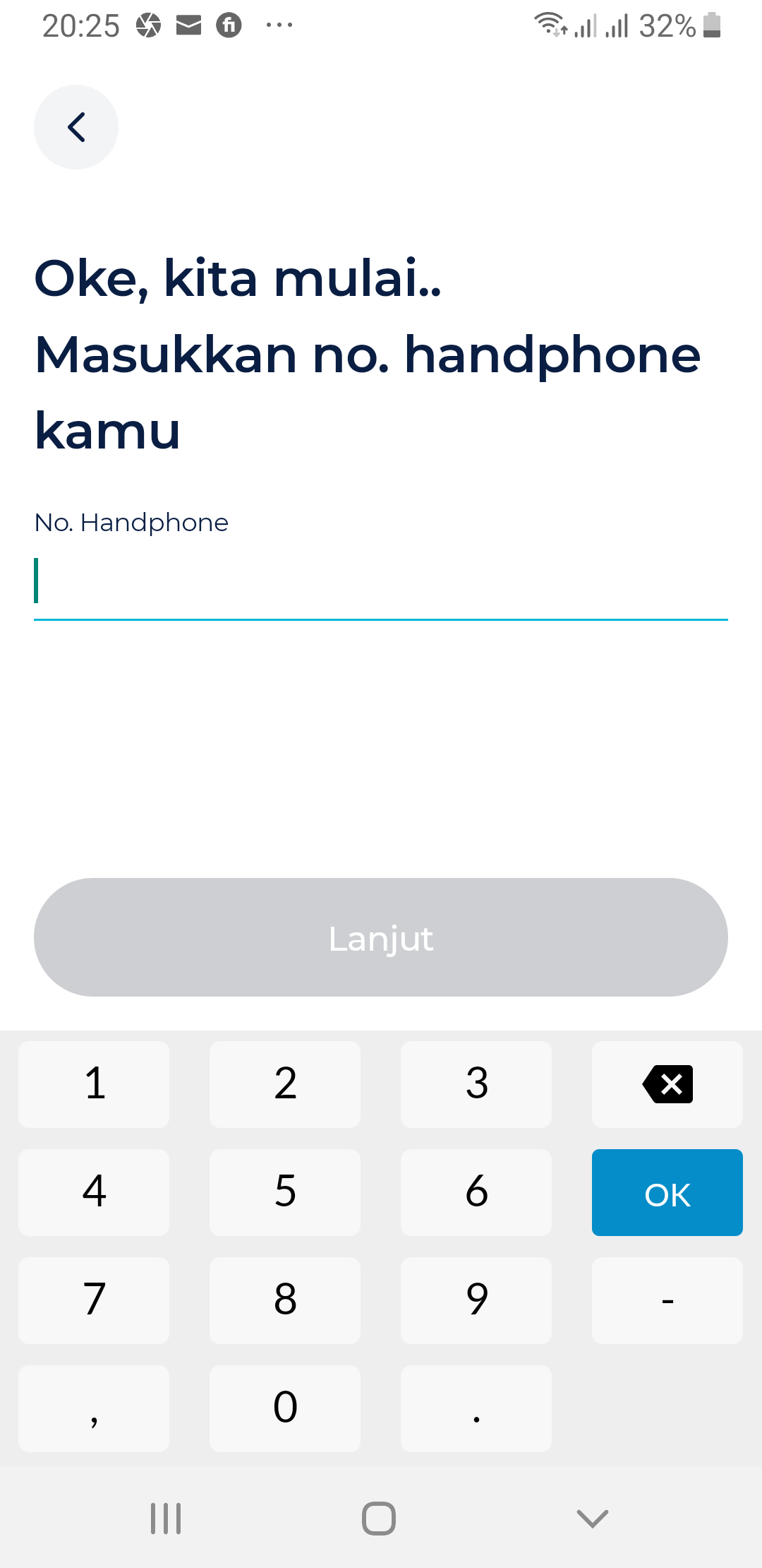 Masukkan no ponsel di bLu BCA Digital