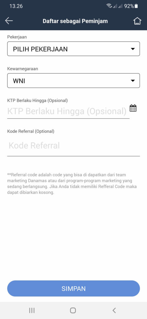 Data Pekerjaan Danamas Aplikasi Dana Tunai