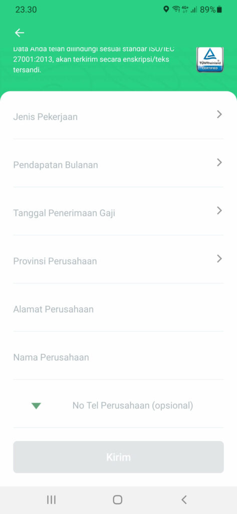 Isi data pekerjaan Adapundi 6