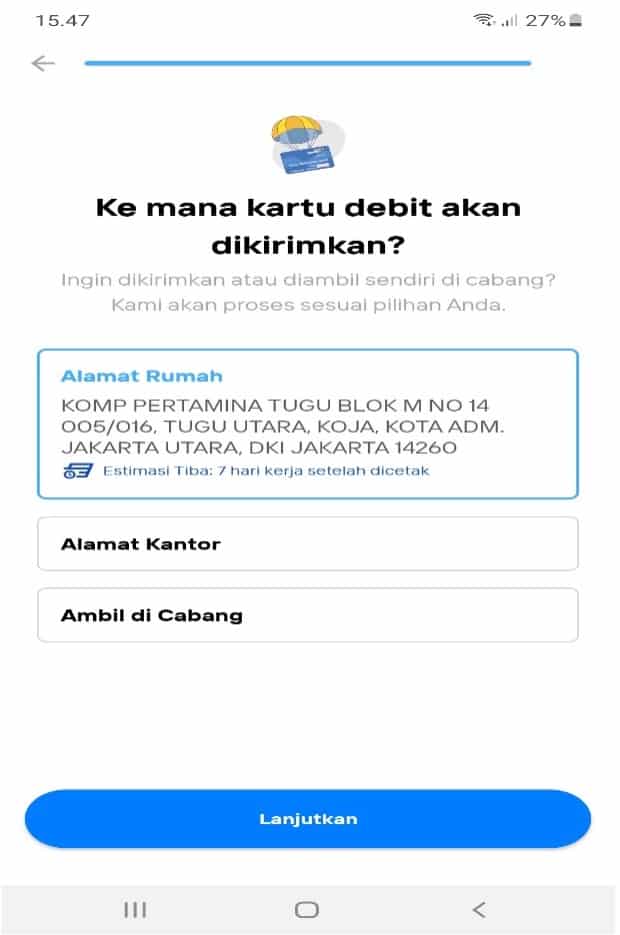 Pengiriman Kartu Debit Mandiri
