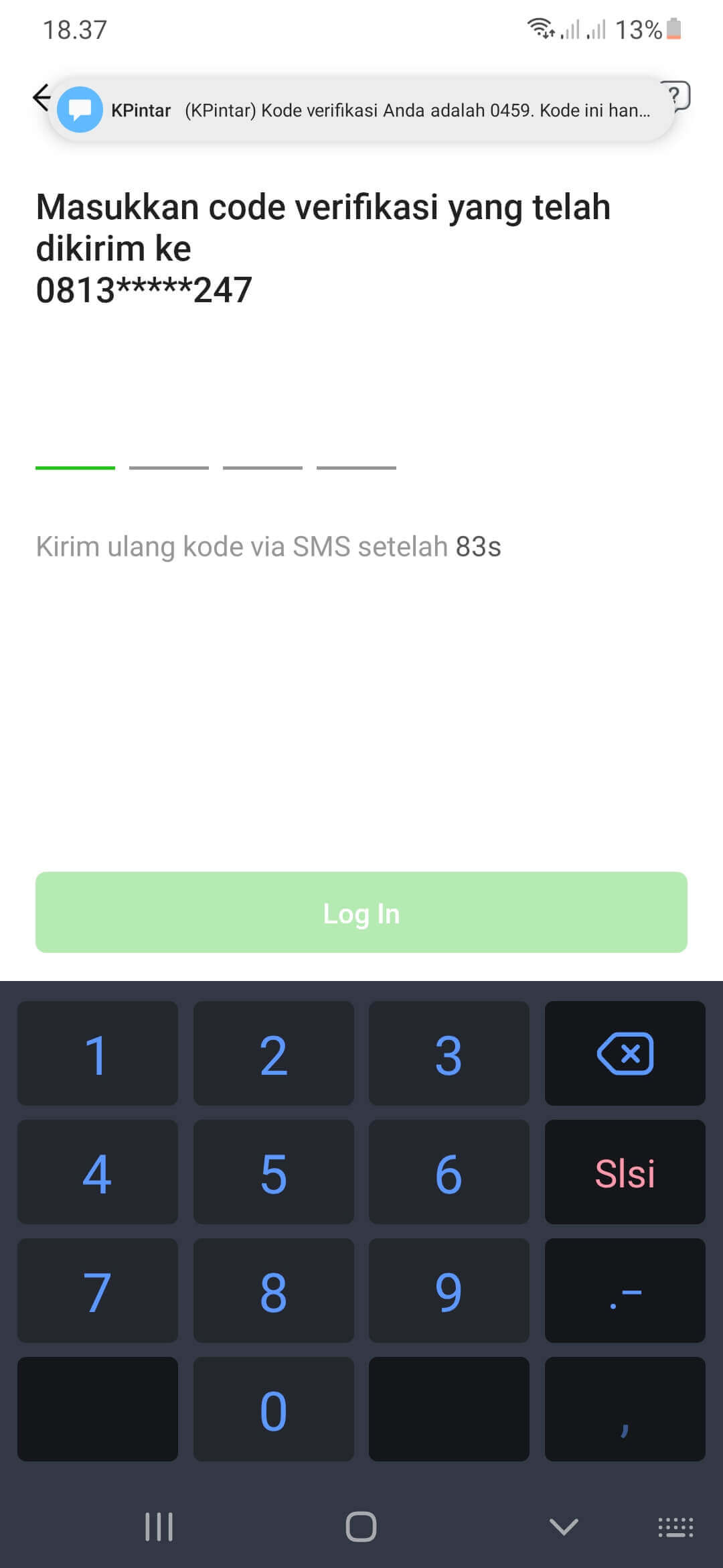 Verifikasi OTP Kredit Pintar