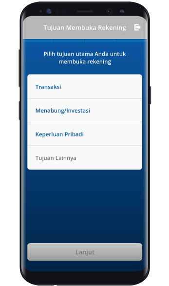 Pilih salah satu tujuan buka rekening. Tersedia beberapa pilihan.